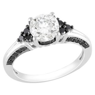 Sterling Silver Created White Sapphire and Black Diamond Ring