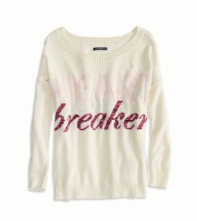 Bubblegum Bliss AE Heartbreaker Intarsia Sweater, Womens L