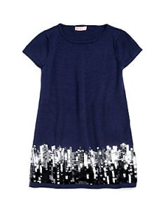 Design History Toddlers & Little Girls Sequin Trim Sweater Dress   Dark Blue