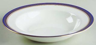 John Aynsley Blue Garland Rim Soup Bowl, Fine China Dinnerware   Gold Leaves On
