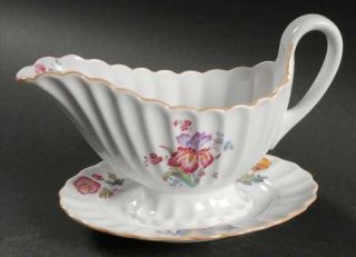 Spode Iris Gravy Boat with Attached Underplate, Fine China Dinnerware   Chelsea