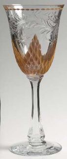 Tiffin Franciscan 17724 1 Water Goblet   Stem 17724,Cut Plant/Floral,Gold Accent