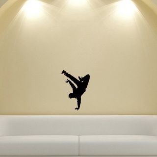 Guy Dancing Break Dance Silhouette Wall Vinyl Decal (Glossy blackDimensions 25 inches wide x 35 inches long )