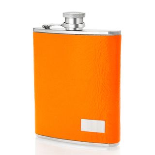 Stainless Steel 6 ounce Orange Neon Italian Leather Sleeve Flask