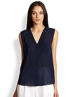 Alice + Olivia Robby Draped Button Front Top   Sapphire