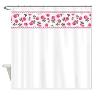  Hot Pink Rose Floral Pattern on White Shower Curta  Use code FREECART at Checkout