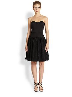 Aidan Mattox Lace Skirt Strapless Faille Dress   Black