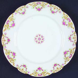 Limoges French Lim67 Dinner Plate, Fine China Dinnerware   Pink Floral Swags And
