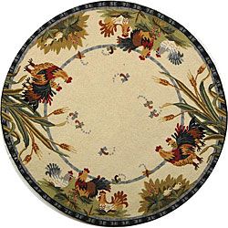 Hand hooked Roosters Ivory Wool Rug (56 Round) (IvoryPattern AnimalMeasures 0.375 inch thickTip We recommend the use of a non skid pad to keep the rug in place on smooth surfaces.All rug sizes are approximate. Due to the difference of monitor colors, so