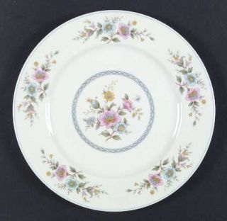 Ekco China Lugano Dinner Plate, Fine China Dinnerware   Pastel Flowers, Blue Tri