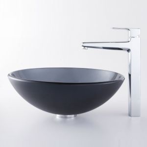 Kraus C GV 104FR 12mm 15500CH Exquisite Virtus Frosted Black Glass Vessel Sink a