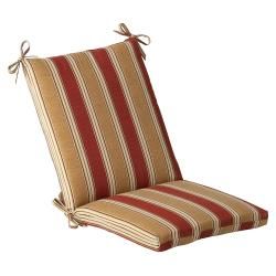 Pillow Perfect Outdoor Red/ Gold Striped Square Chair Cushion (Red/gold stripedMaterials PolyesterFill 100 percent virgin polyester fiber fillClosure Sewn seam Weather resistant UV protection Care instructions Spot clean onlyDimensions 36.5 inches lo