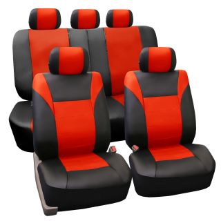 Fh Group Pu Leather Red Airbag Compatible Racing Seat Covers (full Set)