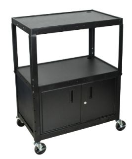 Luxor Furniture Extra Large Utility Cart w/ Locking Cabinet, Adjusts to 42 in H, Black