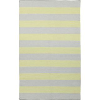 Handwoven Chartrusestripe Yellowgreen Wool Rug (9 X 13)