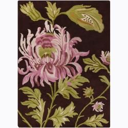Mandara Hand tufted Floral Brown Wool Rug (5 X 7)