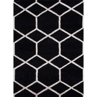 Hand tufted Black/white Modern Geometric Wool/silk Rug (36 X 56)