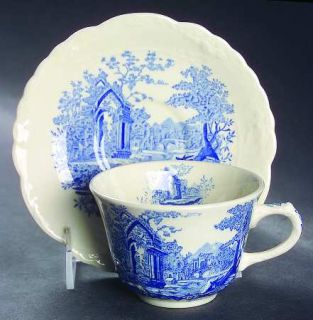 Taylor, Smith & T (TS&T) English Abbey Blue Flat Cup & Saucer Set, Fine China Di