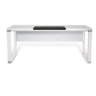 Large White Wood And Aluminum Writing Desk (White Lacquer Materials Wood and Aluminum Finish Lacquered Special features Black Writing Pad, Power Plug in Type of desk Office Dimensions 71 inches x 36 inches x 30 inches Assembly required )
