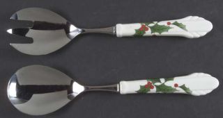 Mikasa Silver Ribbon Holly (Stainless) 2 Pc Salad Set with Stainless Bowl   Stai