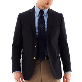 Stafford Hopsack Blazer   Portly, Navy, Mens