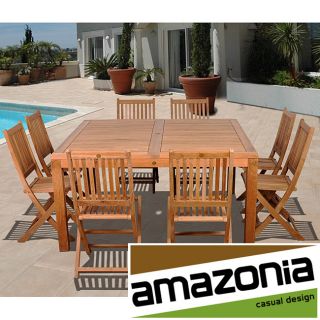 Nantes 9 piece Teak Dining Set (Light Brown Materials Solid Teak Finish NaturalCushions Not included Weather resistant UV protection  Table dimensions 29 inches high x 60 inches wide x 60 inches deep Chair dimensions 35 inches high x 20 inches wide x 