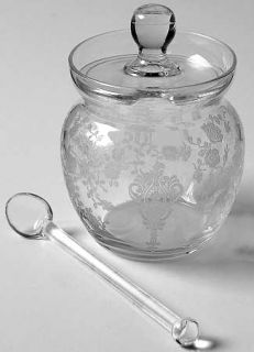 Cambridge Rose Point Clear Mustard with Lid & Spoon   Stem 3121,Clear,Etched