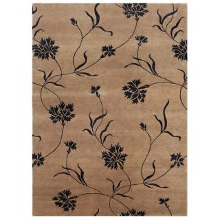 Hand knotted Floral Tan Wool/ Art silk Rug (2 X 3)