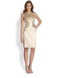 Sue Wong Embellished Cocktail Dress   Champagne