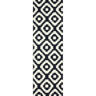 Nuloom Handmade Wool Pixel Trellis Navy Runner Rug (26 X 8)