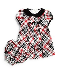Hartstrings Infants Two Piece Pleated Plaid Dress & Bloomers Set   Black Red