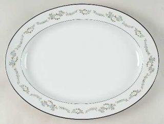 Noritake Leonore 16 Oval Serving Platter, Fine China Dinnerware   Blue,Gray,Whi