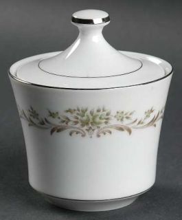 Wyndham Penrose Sugar Bowl & Lid, Fine China Dinnerware   Green Floral,Gray/Brow