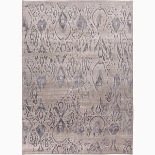 Hand made Tribal Pattern Gray Wool/ Bamboo Silk Rug (8x10)