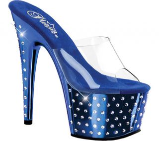 Womens Pleaser Stardust 701   Clear/Royal Blue Chrome High Heels