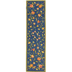 Hand hooked Garden Blue Wool Runner (26 X 10) (BluePattern FloralMeasures 0.375 inch thickTip We recommend the use of a non skid pad to keep the rug in place on smooth surfaces.All rug sizes are approximate. Due to the difference of monitor colors, some