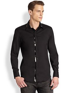 Emporio Armani Solid Cotton Sportshirt   Black