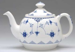 Johnson Brothers Denmark Blue Teapot & Lid, Fine China Dinnerware   Blue Flowers