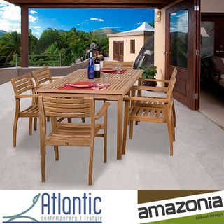 Savannah 7 piece Teak Dining Set (Light brownMaterials 100 percent solid teakFinish TeakWeather resistantUV protectionIncludes Gorden Feron guard wood preservativeTable dimensions 29 inches high x 35 inches wide x 59 inches deepArmchair dimensions 31 