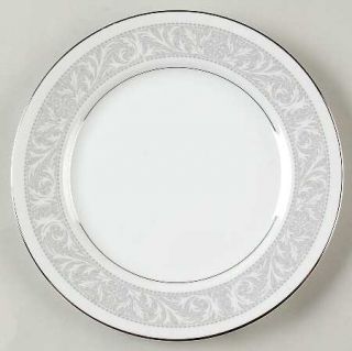 Imperial (Japan) Whitney Salad Plate, Fine China Dinnerware   Gray Band With Lea