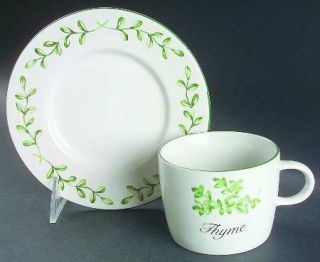 Newcor Herb Garden Flat Cup & Saucer Set, Fine China Dinnerware   Green Herbs Ri