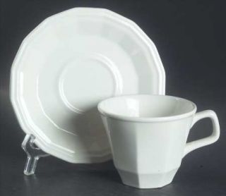 Homer Laughlin  Colonial White Flat Cup & Saucer Set, Fine China Dinnerware   De