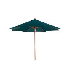 Premium 9 foot Round Hunter Green Wood Patio Umbrella (Hunter greenMaterials Wood and polyesterPole materials WoodWeatherproof Shade UV Protection Weight 15 poundsDimensions 96 inches high x 108 inches wide x 108 inches deepAssembly Required )