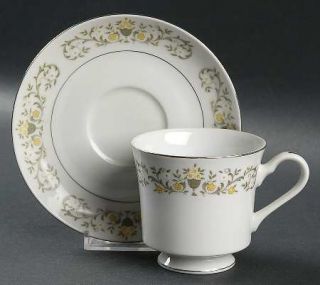 Sterling China (Japan) Florentine Footed Cup & Saucer Set, Fine China Dinnerware