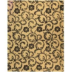 Handmade Rose Scrolls Beige New Zealand Wool Rug (76 X 96)