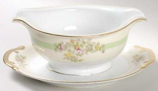 Meito Athlone Gravy Boat with Attached Underplate, Fine China Dinnerware   Green