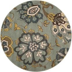 Meticulously Woven Contemporary Sea Blue Floral Counter Rug (67 Round)