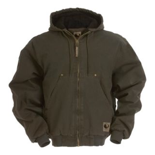 Berne Original Washed Hooded Jacket   Quilt Lined, Olive, Large Tall, Model#