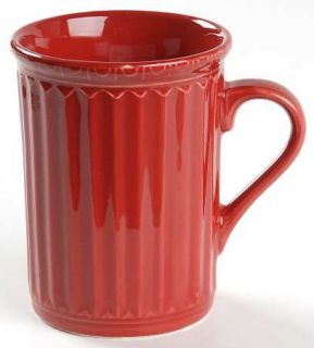  Italiana Red Mug, Fine China Dinnerware   All Red,Embossed,Ribbed,Rim,N