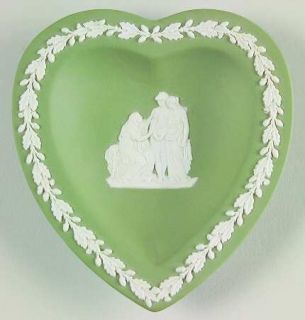 Wedgwood Cream Color On Celadon Jasperware Small Heart Shape Ashtray, Fine China